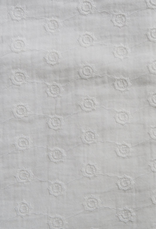 White Dyeable Flower Embroidered Cotton Running Fabric