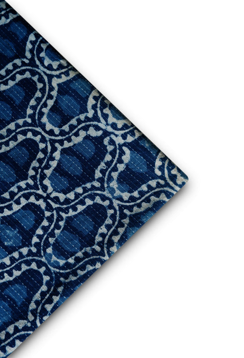 Handblock Indigo with Floral Pattern Running Fabric